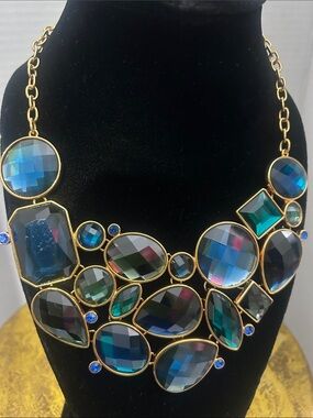 Joan Rivers Gold-Tone Necklace with Blue and Green Faceted Stones